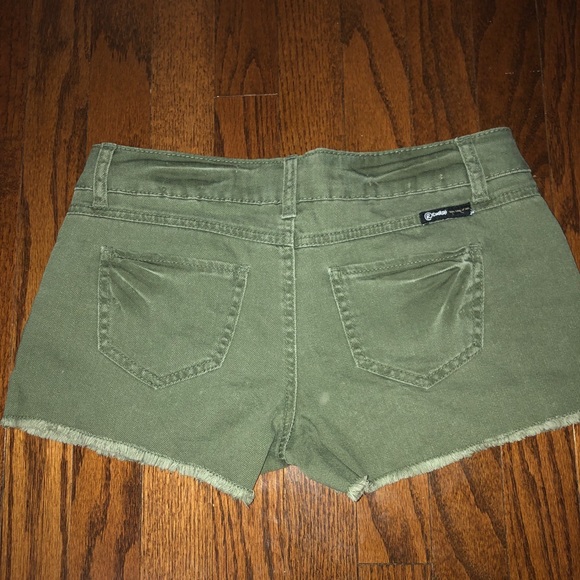 Olive Green Distressed and Studded Shorts - Picture 3 of 3